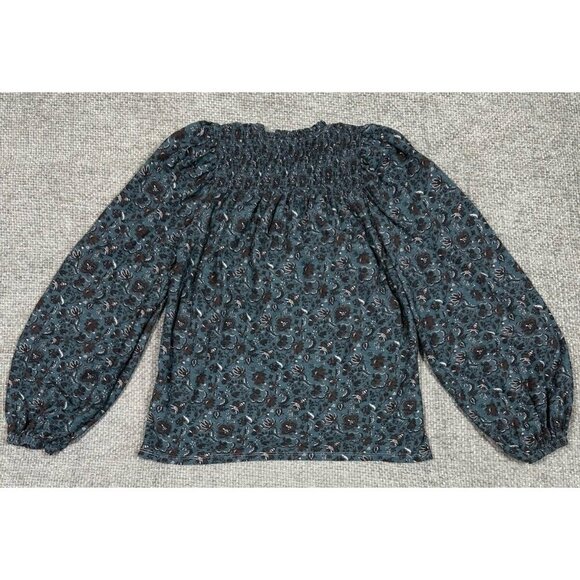 Nation Ltd Top Womens Extra Small Blue Floral‎ Marion Babydoll Smocked Tee - Picture 4 of 11